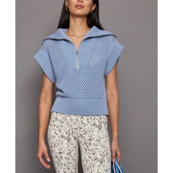 NWT VARLEY Mila Half Zip Quarter Knit Sweater Vest Ashley Blue Size Small - Picture 1 of 4